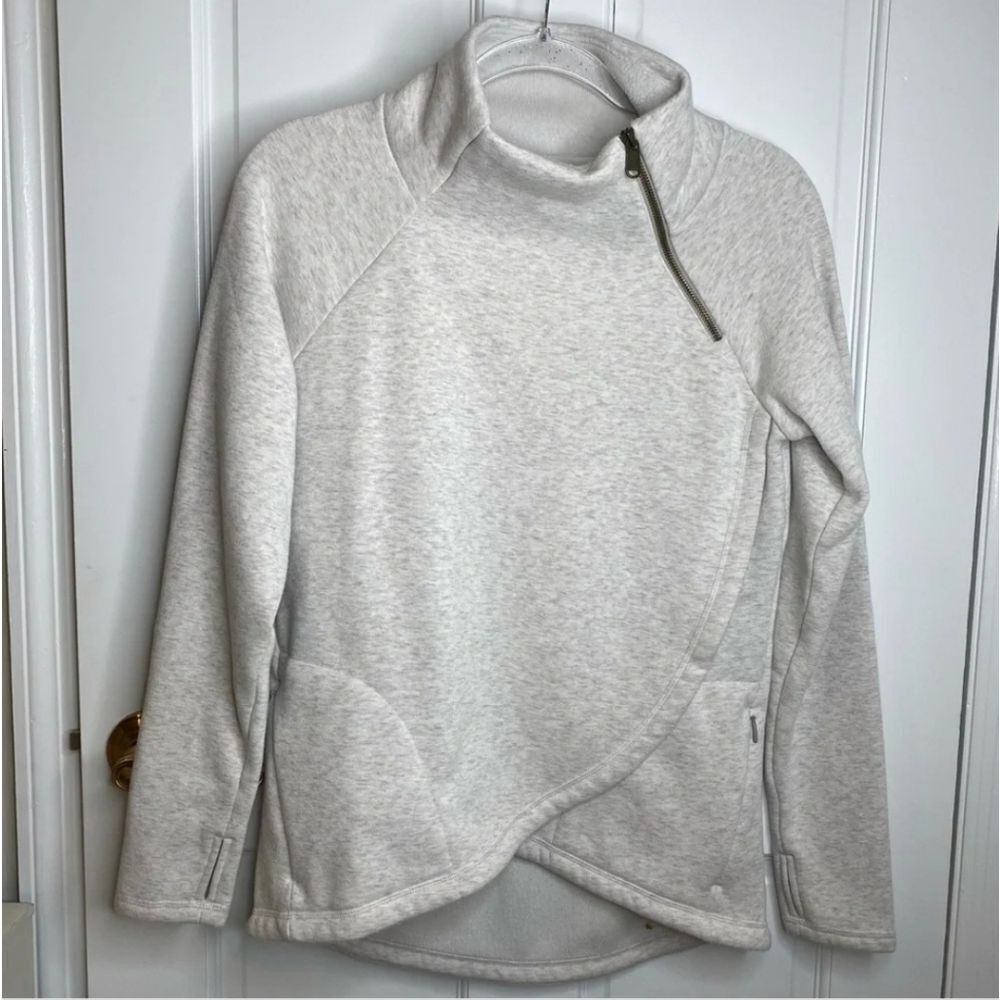Athleta Cozy Karma Asym Asymmetrical Zip Sweatshirt Sz XSMALL Ivory/Grey - Picture 7 of 12